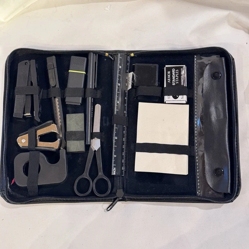 New In Box Vintage Traveling Stationary Set Desk Set  Zippered Case Stapler Pen